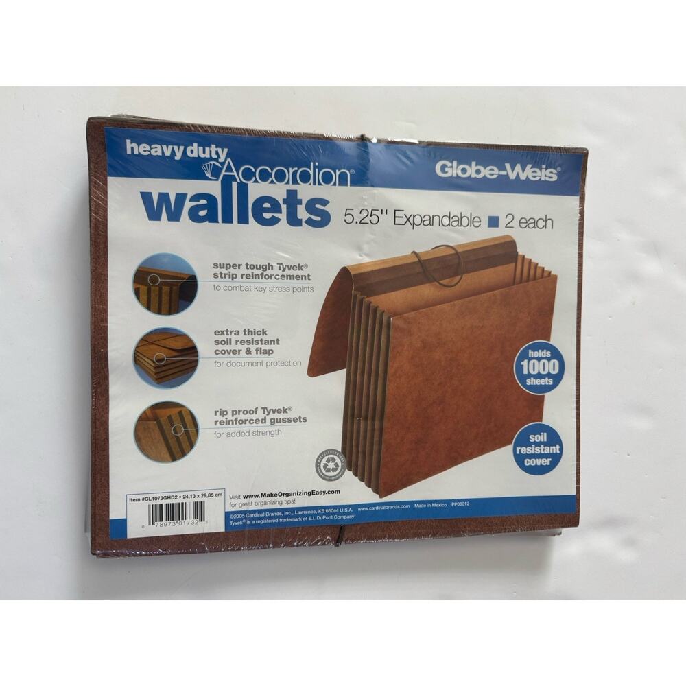 Globe Weis 2 Pack Expanding Wallets File Folders Letter Size 5.25” Holds 1000